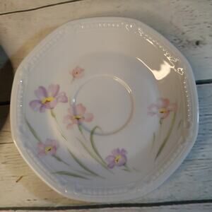 Mitterteich 2 Vintage‎ 5 3/4" Saucers Octagon Shape Purple Pink Flowers